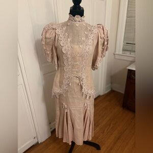 Vintage 1980s Lace Two-Piece Dress | Edwardian Revival Blush Ensemble